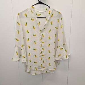 Lush Pineapple Sheer Top Shirt Size Medium